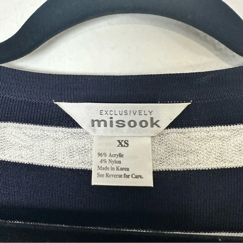 Exclusively Misook Striped Ruffled Cardigan Sweater Women XS Blue White Designer